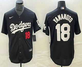Mens Los Angeles Dodgers #18 Yoshinobu Yamamoto Number Black Stitched Cool Base Nike Jersey